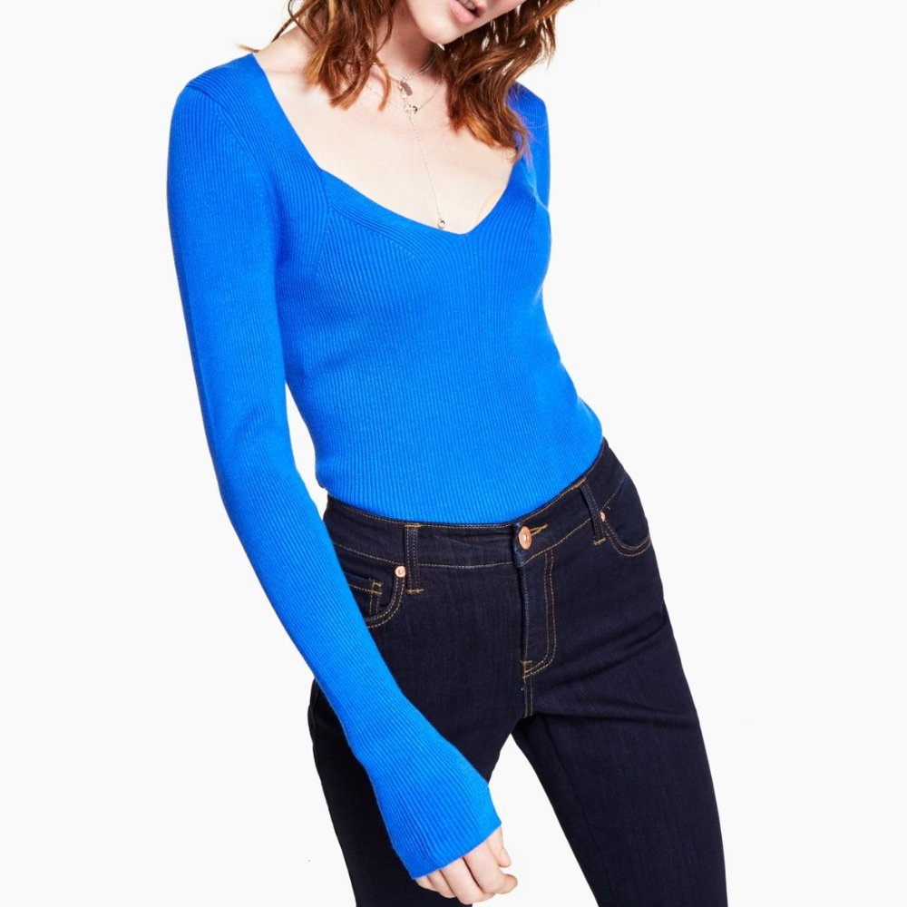 NWT Inc International Concepts Blue Ribbed Long-Sleeve Sweater Size Medi… - Picture 1 of 9
